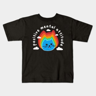 Positive Mental Attitude Rainbow, Funny Cute Cat, Humor, Birthday Kids T-Shirt